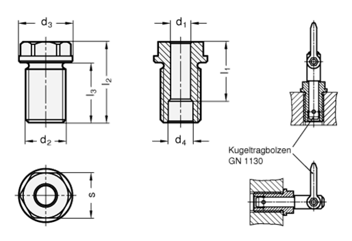Edelstahl Aufnahmebuchsen GN 1132 Skizze