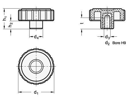 Softline Knurled Knobs bushing in brass GN 4534 sketch