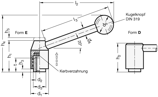 Verstellbare Spannhebel mit Innengewinde GN 212.3 Skizze