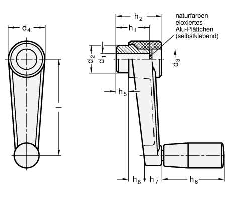 Handkurbeln mit Bohrung H7 GN 570 Skizze