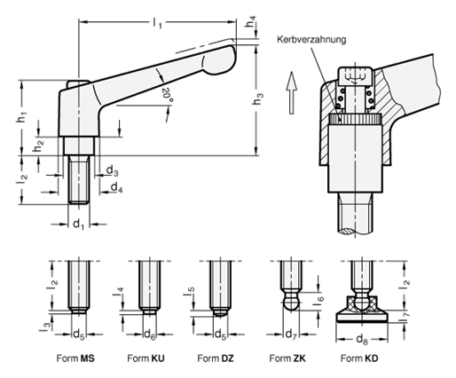 Verstellbare Klemmhebel GN 306 Skizze