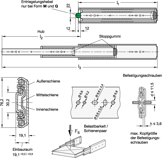 Teleskopschienen GN 1440 Skizze