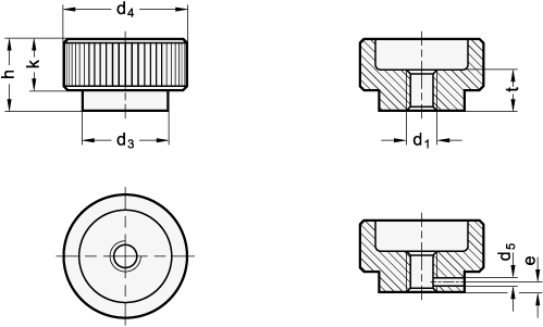 Stainless Steel Knurled Nuts matt shot blasted DIN 6303 sketch