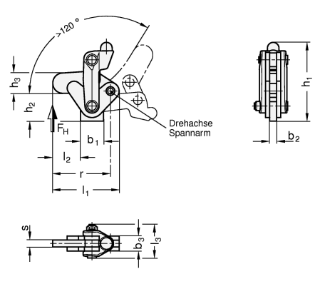 Kniehebelmodule Stahl  brueniert GN 910.3 Skizze