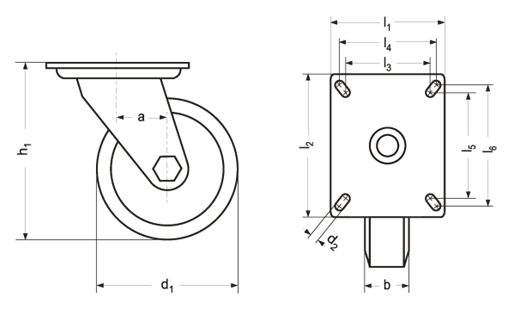 Transportgeraete Lenkrollen mit Bremse HA 5111 Skizze