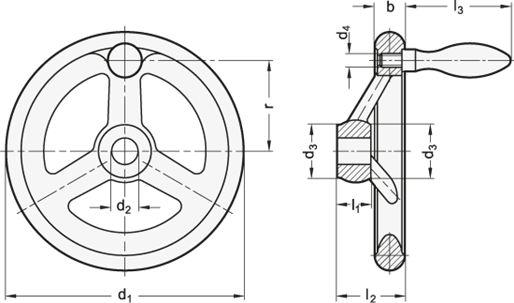Stainless Steel Handwheels A4 quality  rim polished GN 950.6 sketch