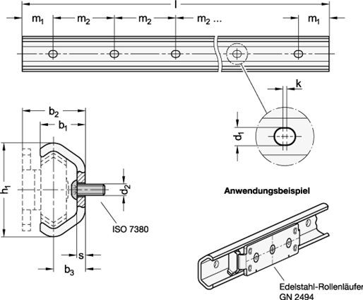 Edelstahl Laufschienen GN 2492 Skizze