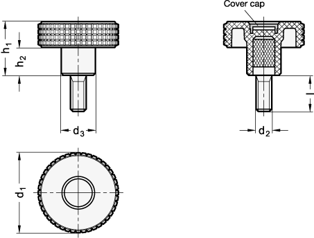 Knurled Screws threaded stud steel zinc plated GN 534 sketch