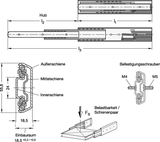 Teleskopschienen GN 1424 Skizze