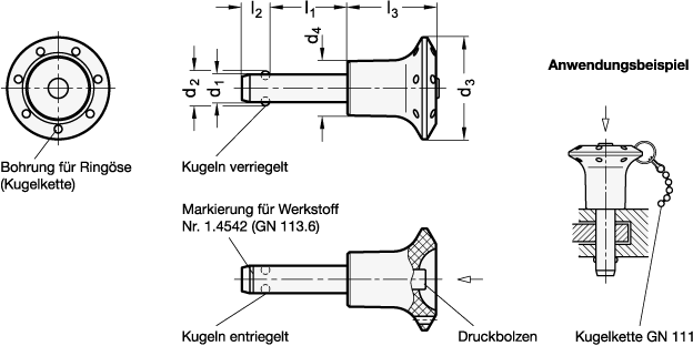 Edelstahl Kugelsperrbolzen GN 113.6 Skizze