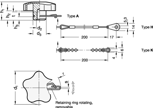 Stainless Steel Star Knobs GN 5334.13 sketch