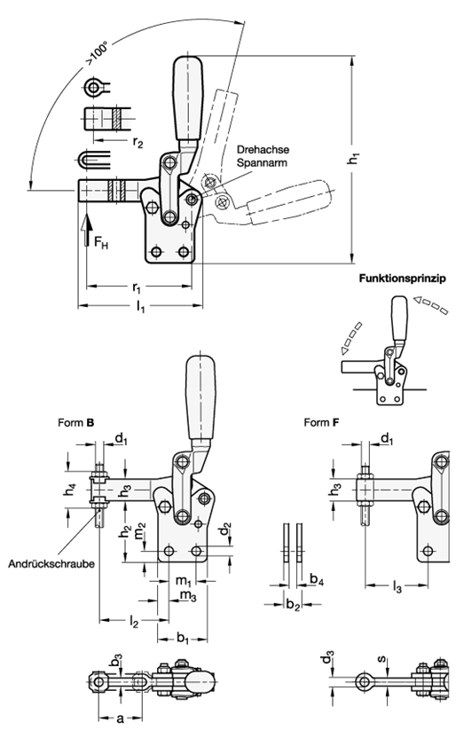 Schnellspanner Stahl  brueniert GN 910.1 Skizze