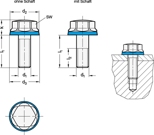 GN 1580 Schrauben, Edelstahl, Hygienic Design