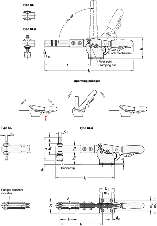 Toggle Clamps with extended clamping arm GN 820.3 sketch