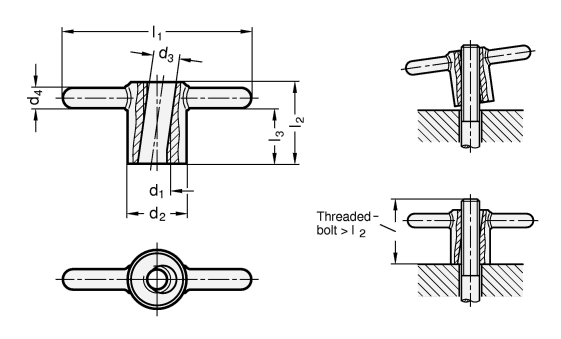 Quick Release Toggle Nuts steel  zinc plated GN 6305.1 sketch
