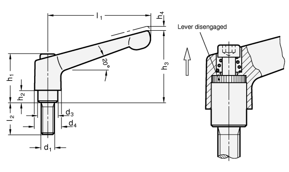 Adjustable Hand Levers GN 300.1 sketch