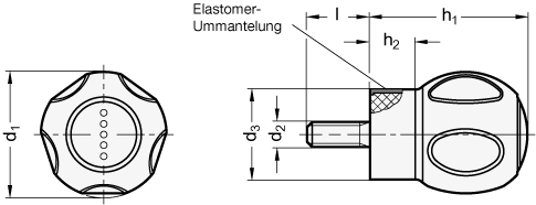 Softline Kugelgriffschrauben Kunststoff  ummantelt mit weichem Elastomer GN 675 Skizze