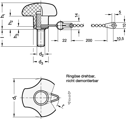 Dreisterngriffschrauben GN 5342.13 Skizze