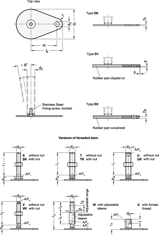 Stainless Steel Leveling Feet GN 43 sketch