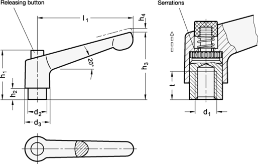 Adjustable Hand Levers GN 303.2 sketch