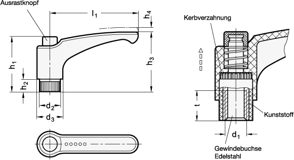 Verstellbare Klemmhebel GN 603.1 Skizze