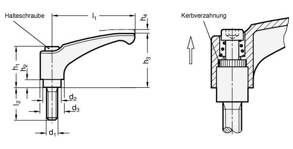 Verstellbare Klemmhebel GN 602.1 Skizze