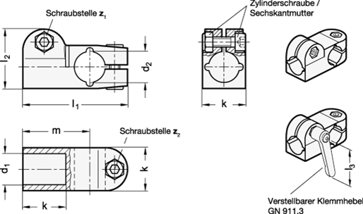 Edelstahl Winkel Klemmverbinder  GN 191 Skizze