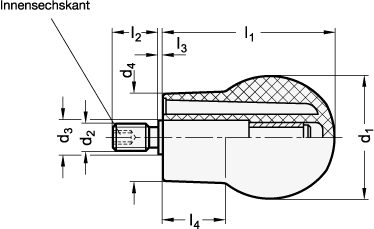 Drehbarer Kugelgriff Kunststoff  Achsteil Stahl  verzinkt GN 596 Skizze