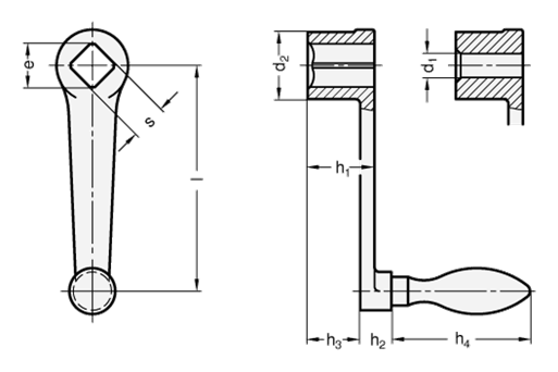 Cranked Handles plastic coated DIN 469 sketch