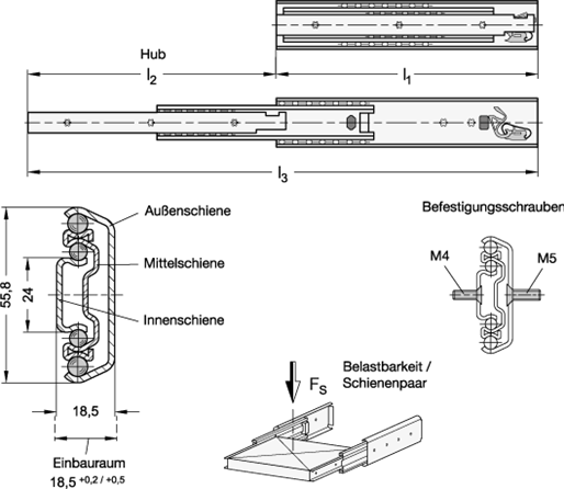 Teleskopschienen GN 1422 Skizze