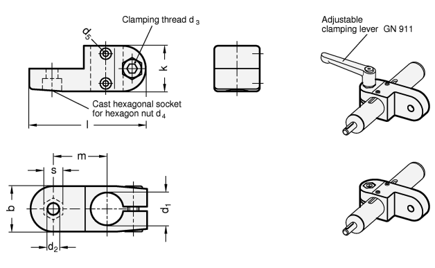 Swivel Clamp Linear Actuator Connectors GN 273.1 sketch