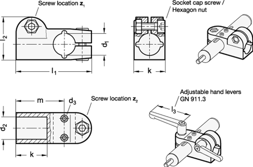 T Angle Linear Actuator Connectors GN 191.1 sketch