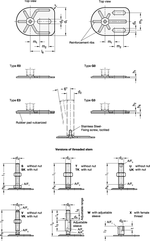 Stainless Steel Leveling Feet GN 43 sketch