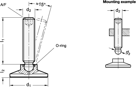 Stainless Steel Ball Jointed Leveling Feet GN 638 sketch