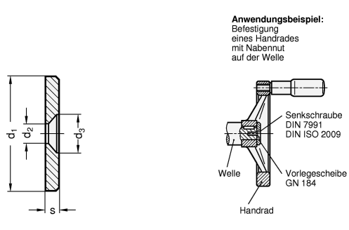 Vorlegescheiben zur axialen Befestigung Stahl  brueniert GN 184 Skizze