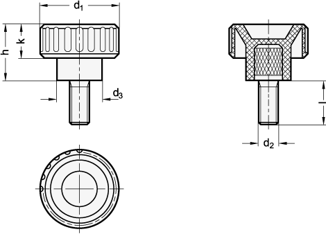 Knurled Screws threaded stud steel zinc plated GN 591 sketch
