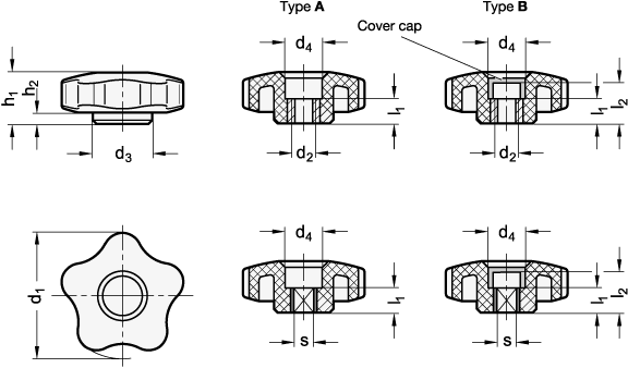 Star Knobs bushing threaded  square GN 5331 sketch