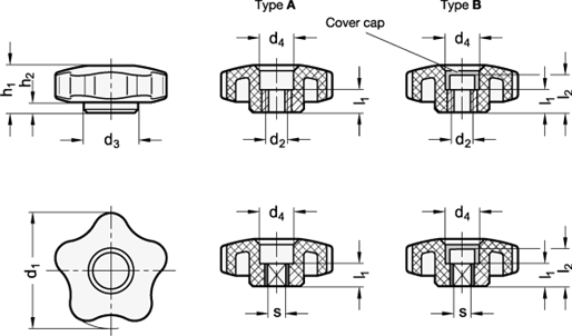 Star Knobs bushing threaded  square GN 5331 sketch