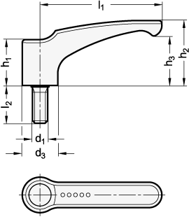 Clamping Levers with threaded stud steel zinc plated GN 601 sketch