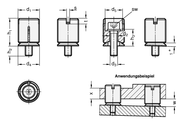 Edelstahl Nivellierelemente GN 355 Skizze