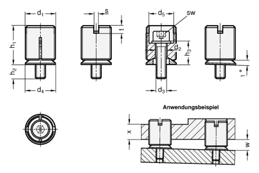 Edelstahl Nivellierelemente GN 355 Skizze