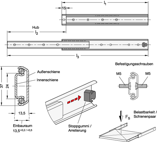 Teleskopschienen GN 1404 Skizze