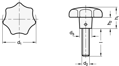 Edelstahl Sterngriffschrauben GN 6336.5 Skizze