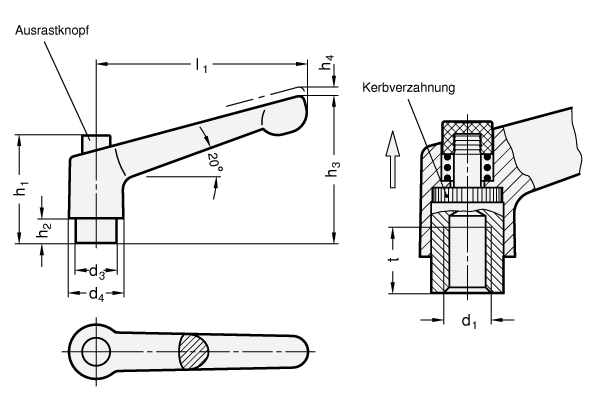 Verstellbare Klemmhebel GN 303.1 Skizze