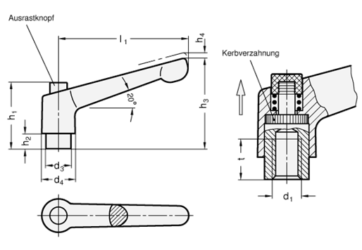 Verstellbare Klemmhebel GN 303.1 Skizze