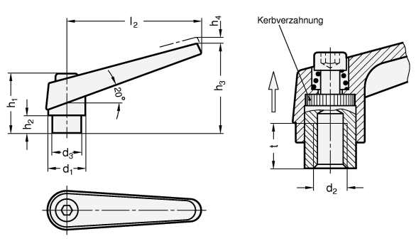 Verstellbare Klemmhebel GN 101.1 Skizze