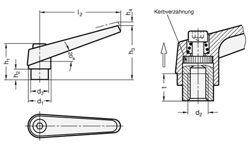 Verstellbare Klemmhebel GN 101.1 Skizze