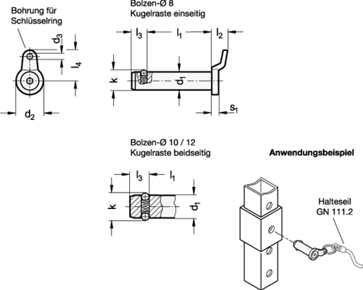 Edelstahl Steckbolzen GN 124.3 Skizze