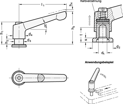 Verstellbare Klemmhebel GN 307 Skizze