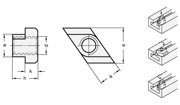 Rhombus Muttern fuer T Nuten Stahl  brueniert GN 508.1 Skizze